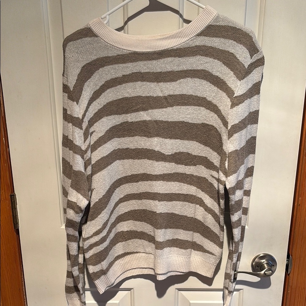 Tan and White Crew Neck Sweater